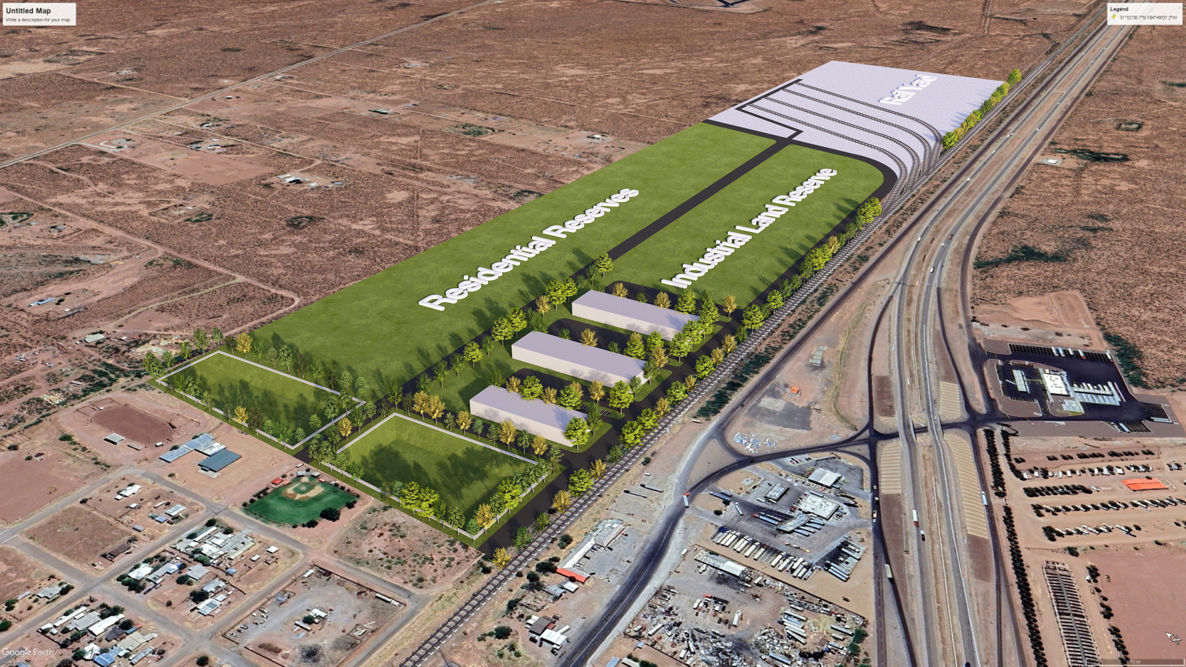 Industrial complex aerial masterplan render (Industrial Complex 1).