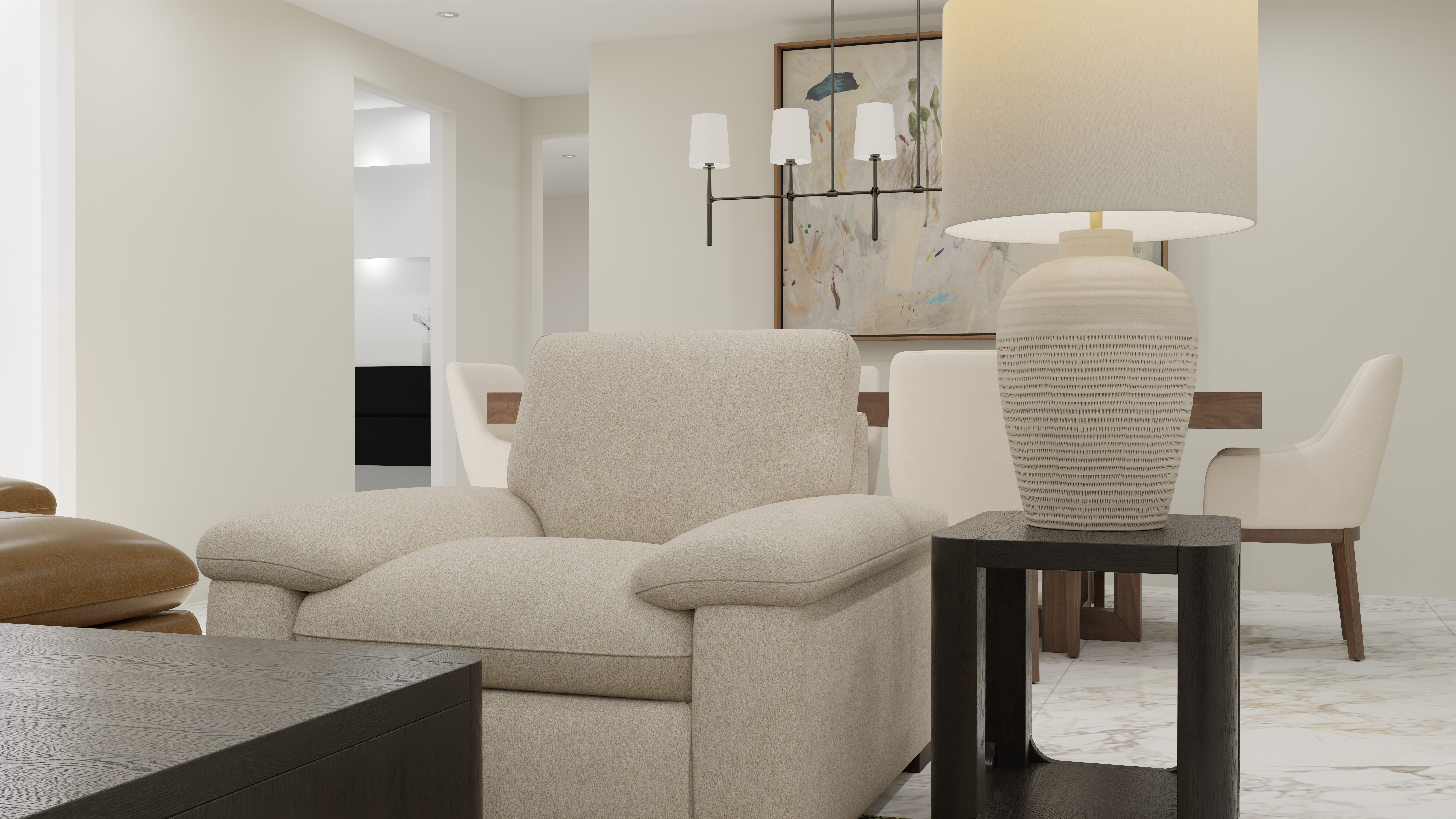 Interior detail shot of armchair and decor.