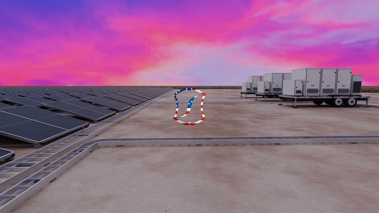 Solar facility 3D rendering, still 01.