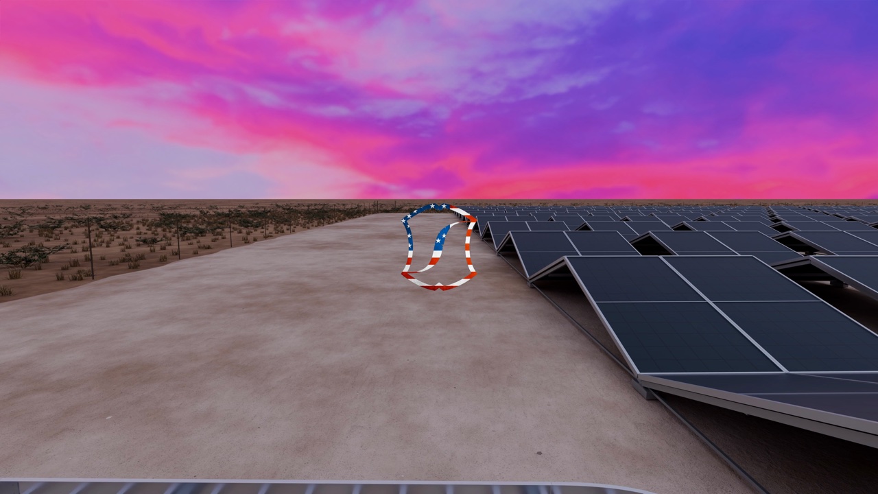 Solar facility 3D rendering, still 04 (alternate version).