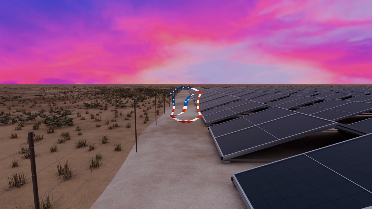 Solar facility 3D rendering, still 06 (alternate version).
