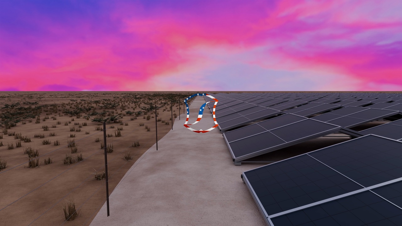 Solar facility 3D rendering, still 07.