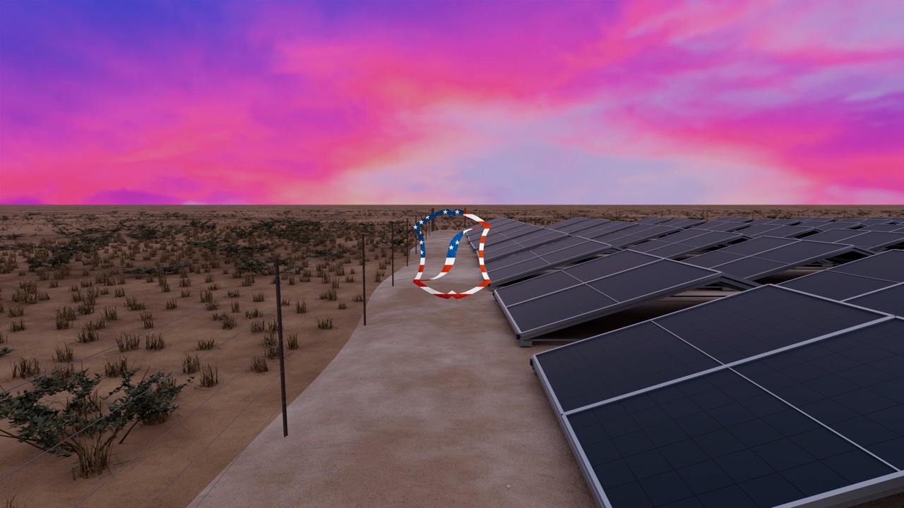 Solar facility 3D rendering, still 09 (alternate version).