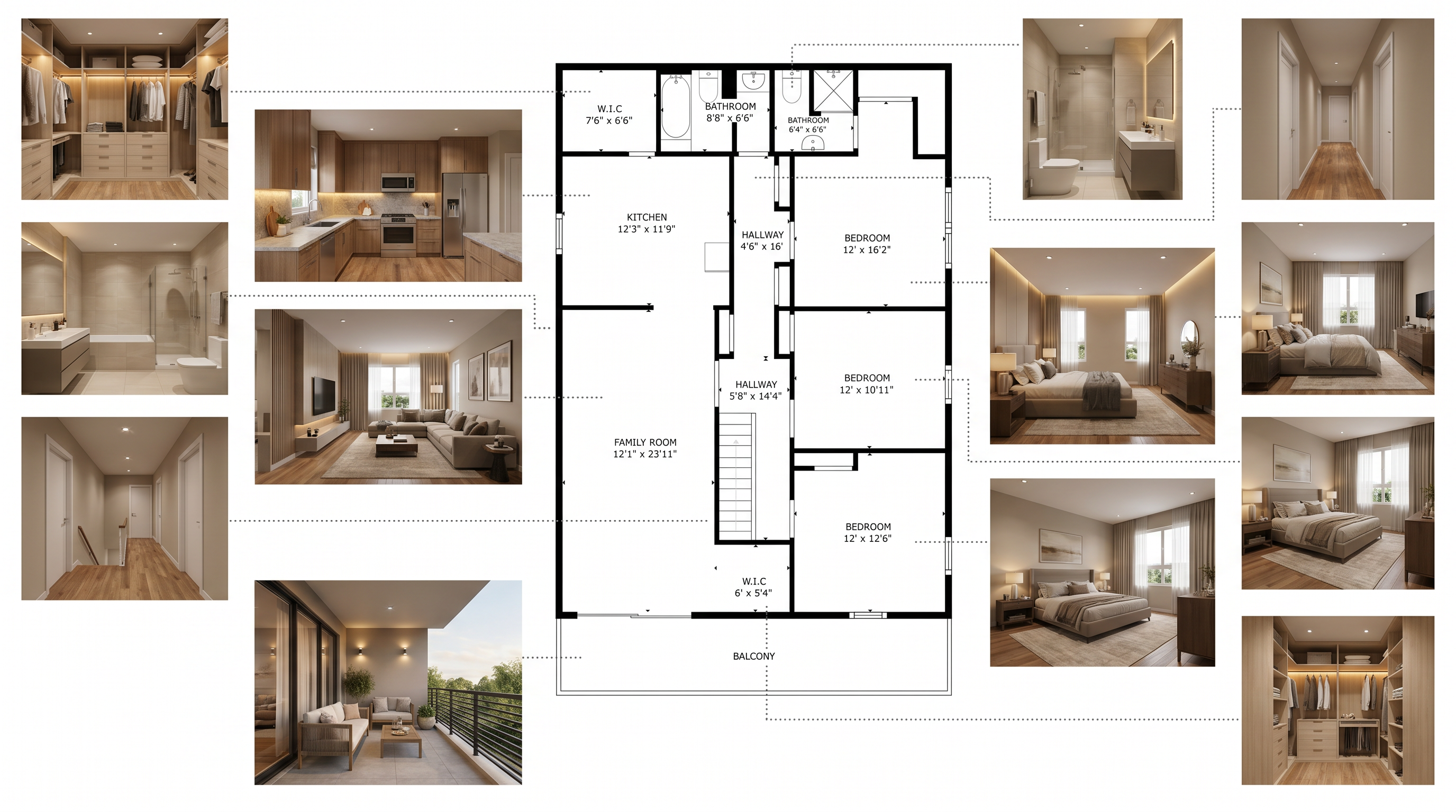 AI-assisted 3D floor plan rendering generated from a 2D plan layout.