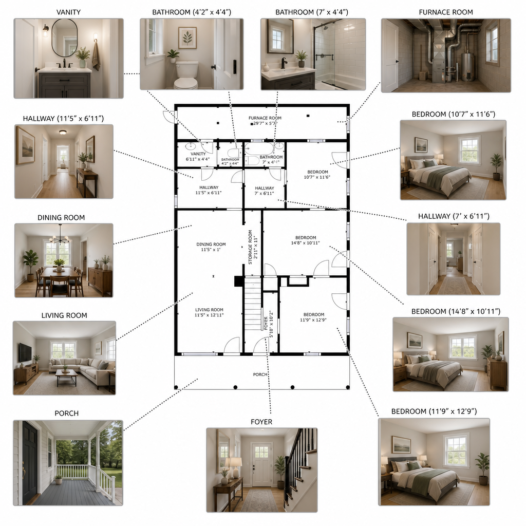 Converted 3D floor plan visualization showing rooms, furniture, and circulation from a 2D floor plan.