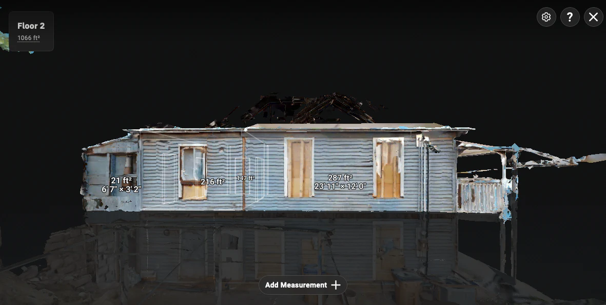Front elevation cutaway with the 1,066 ft² Floor 2 context and individual room areas.