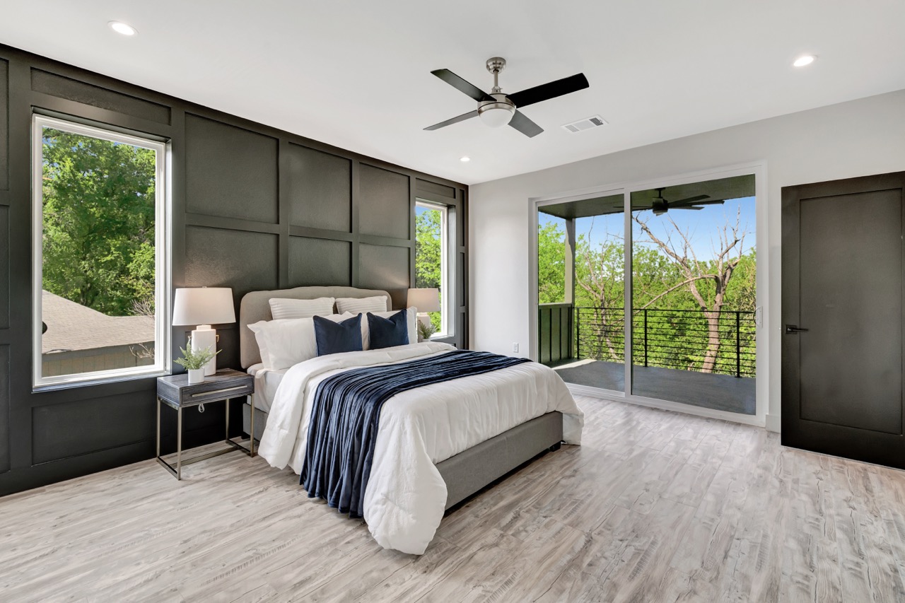 Modern Master Bedroom with Dark Accent Wall