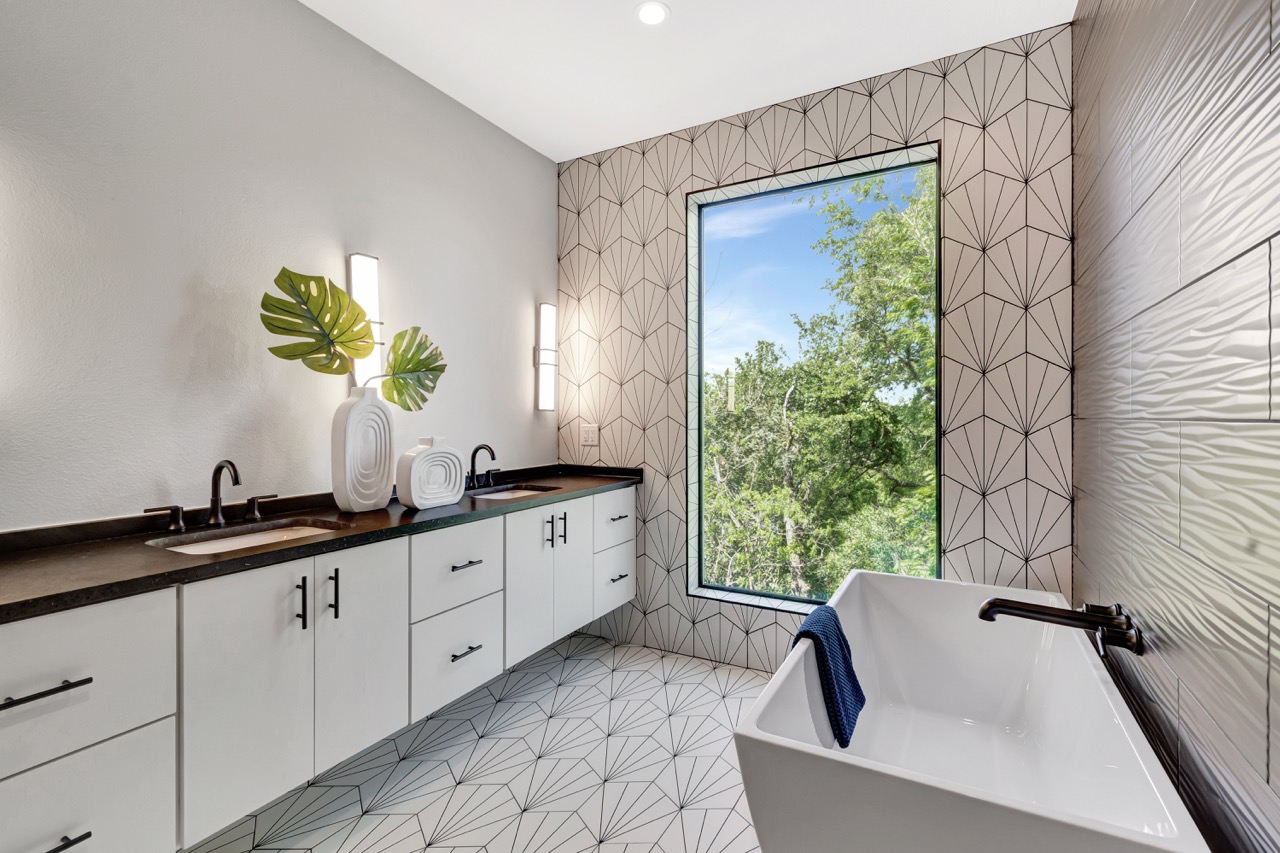 Luxury Bathroom with Soaking Tub and View