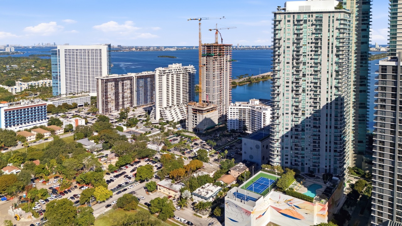 Modern glass skyscrapers and high rise architecture in Miami Edgewater.