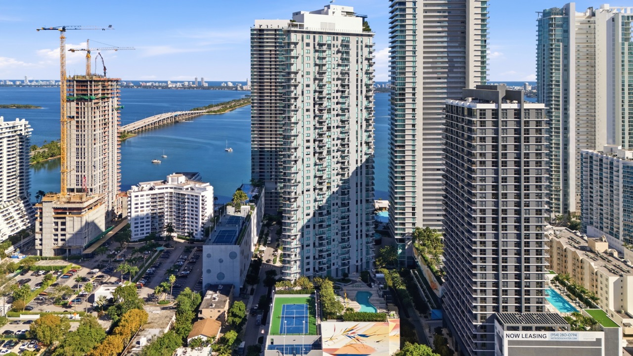 Sweeping view of Biscayne Bay and the Julia Tuttle Causeway from Edgewater.