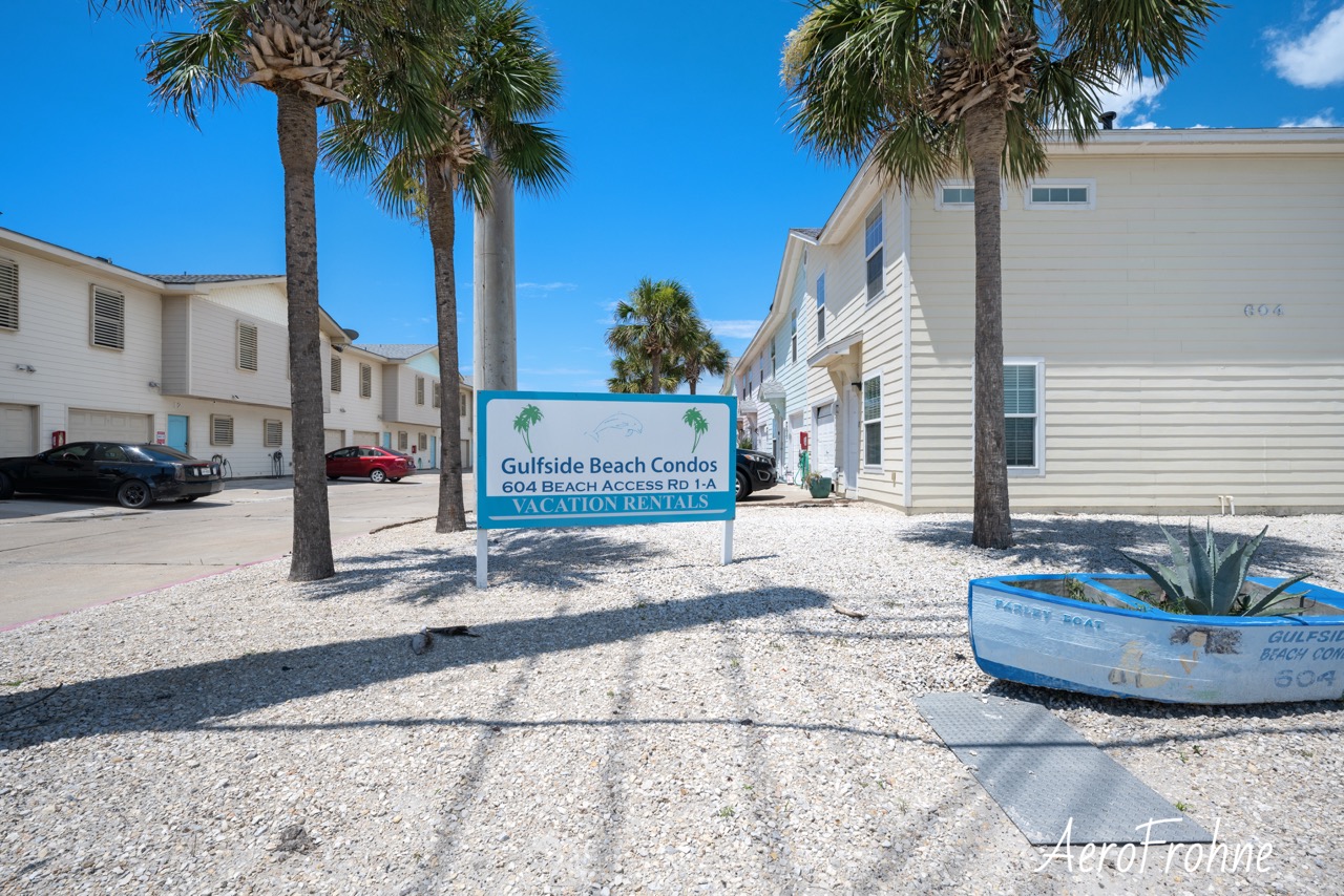 Exterior facade of Gulfside Beach Condos entrance