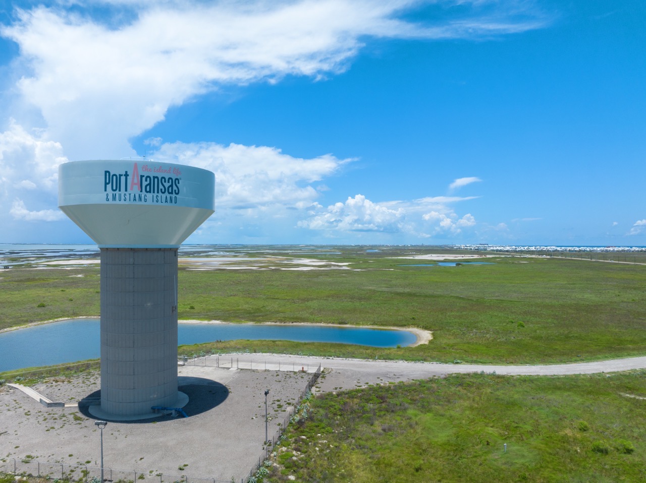 A water tower in Port Aransas, Texas