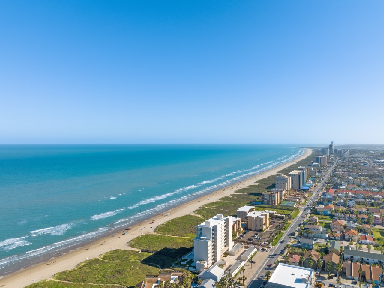 Aerial view of the South Padre Island coastline