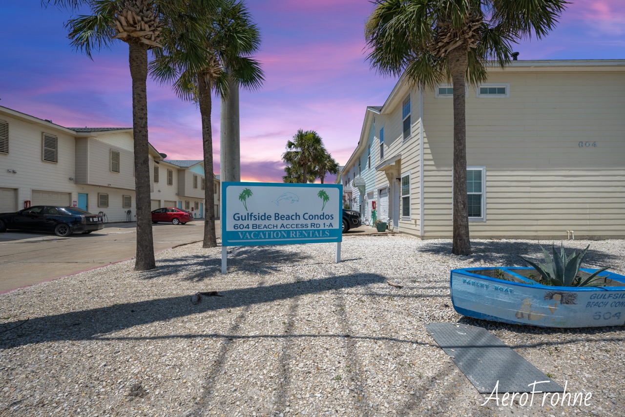 Twilight exterior of Gulfside Beach Condos
