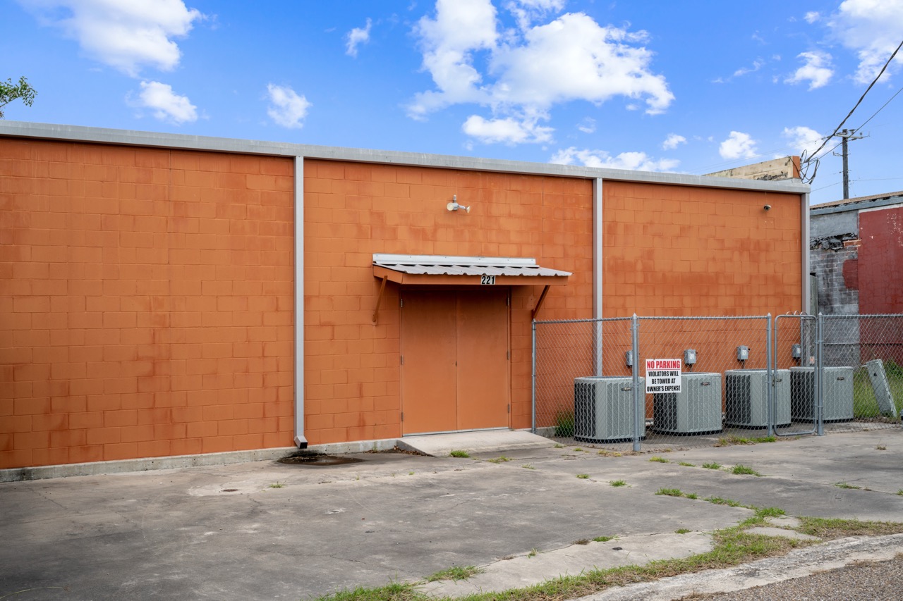 Rear service side of commercial building