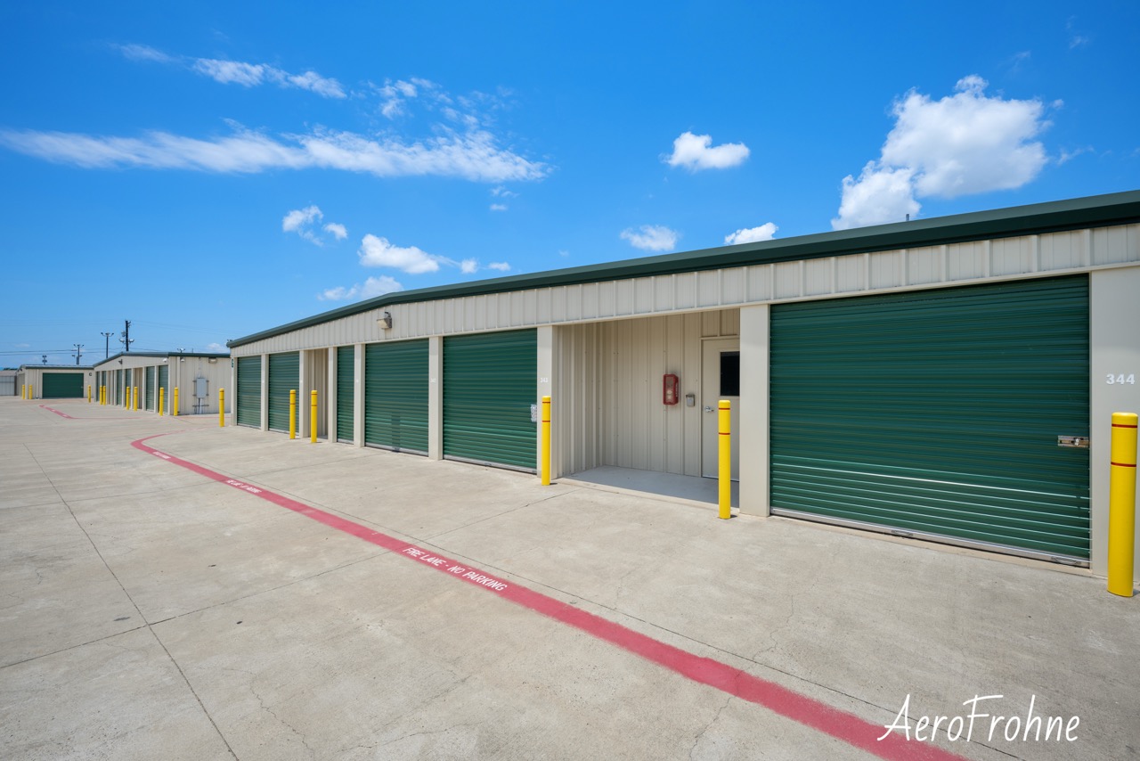 Exterior self-storage facility drive aisle