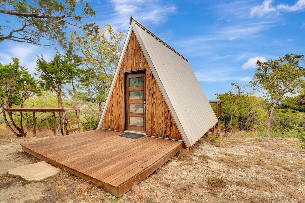 Exterior small A frame cabin
