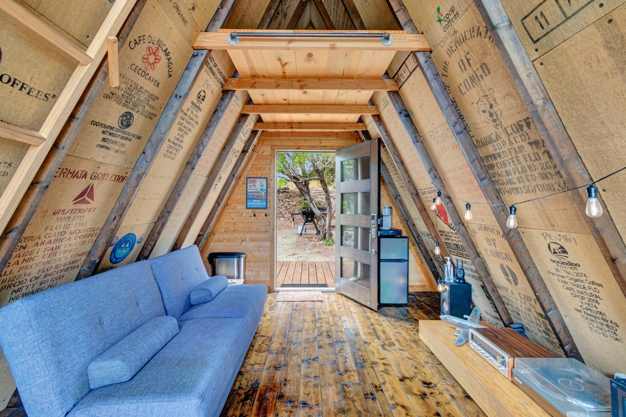 Interior A-frame cabin interior