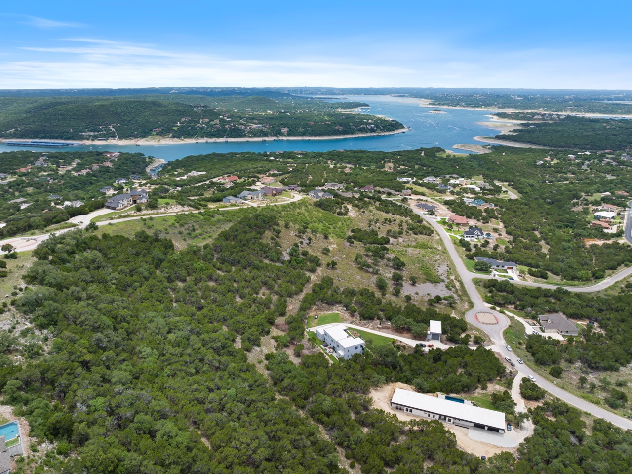 Aerial lakeside residential area