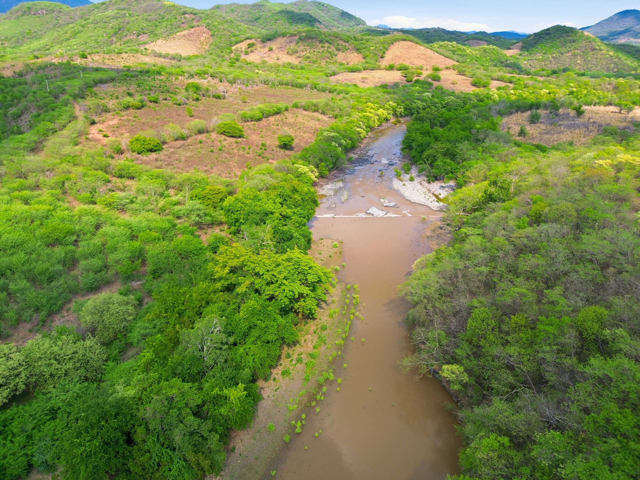 Aerial environmental mapping view of a river corridor