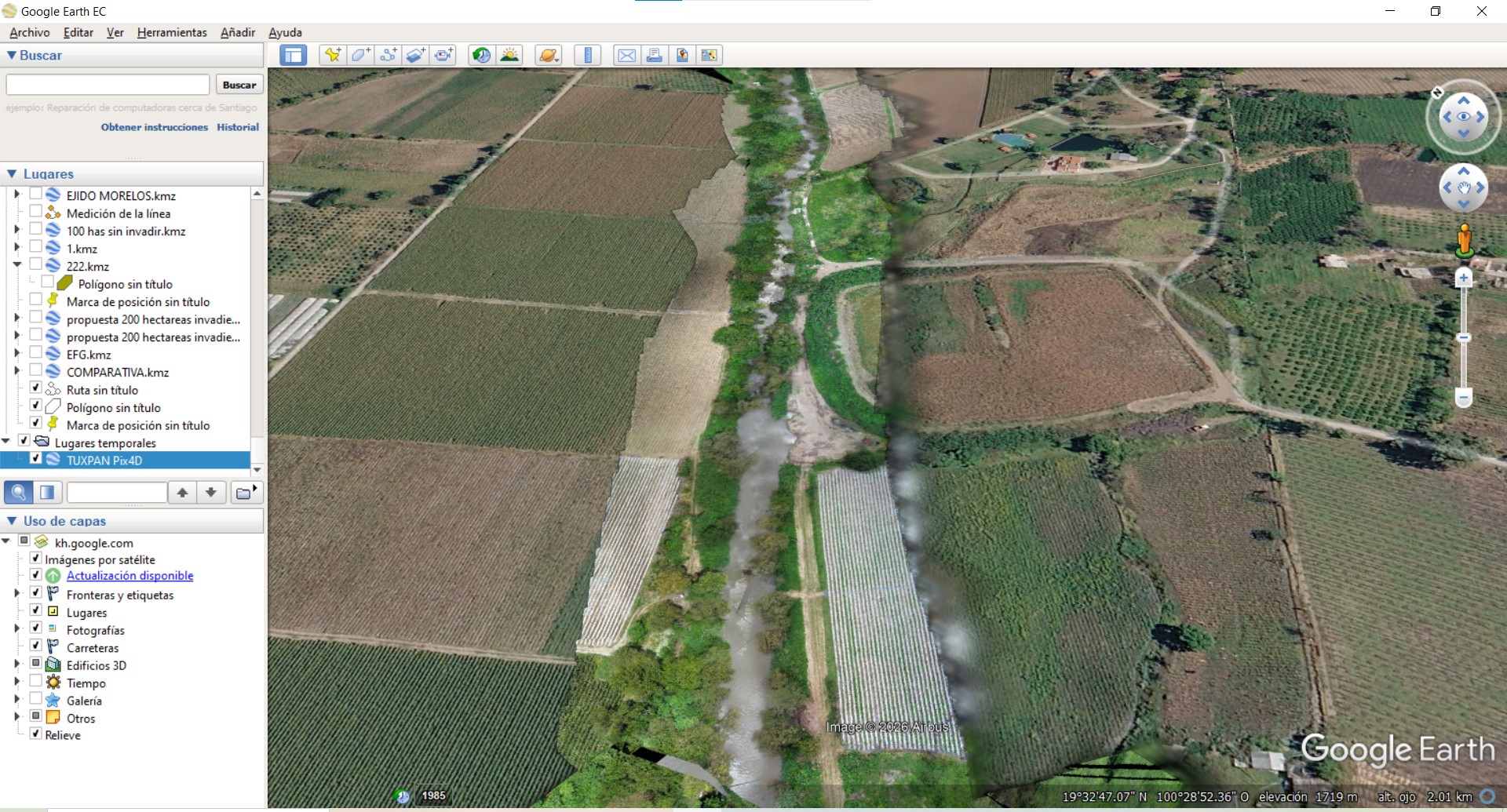 Ortomosaico agrícola para topografía en Peribán, Michoacán