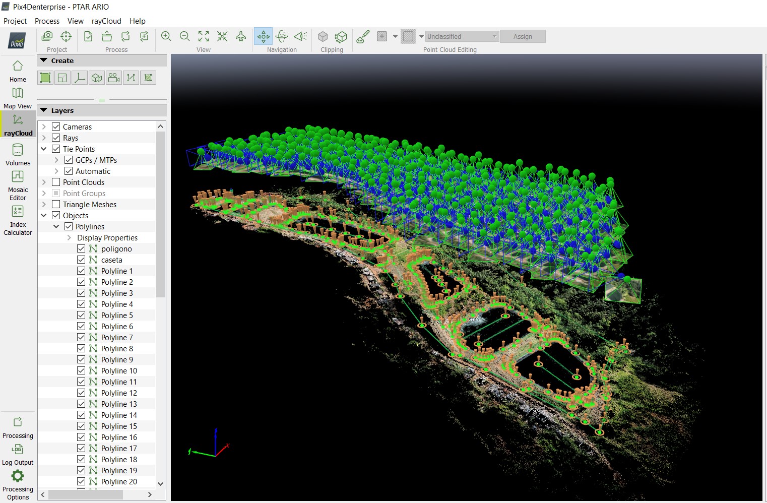 Colored point cloud model for land surveying in Los Reyes, Michoacán