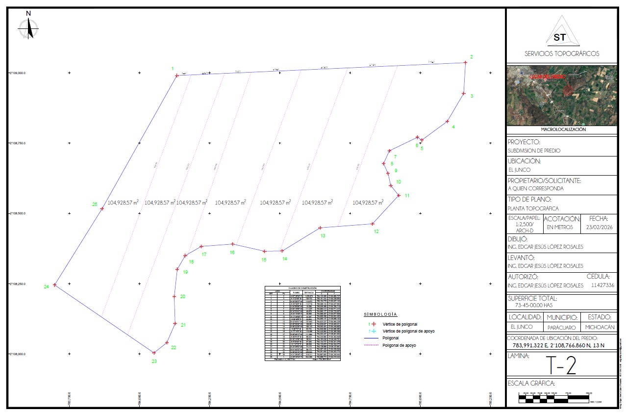 Lot layout for land surveying in Puerto Vallarta, Jalisco