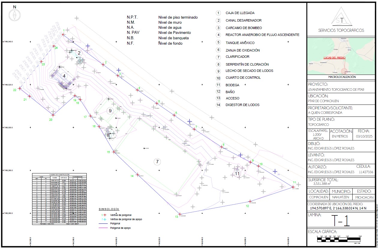 Plano de parcela para topografía en Ario de Rosales, Michoacán