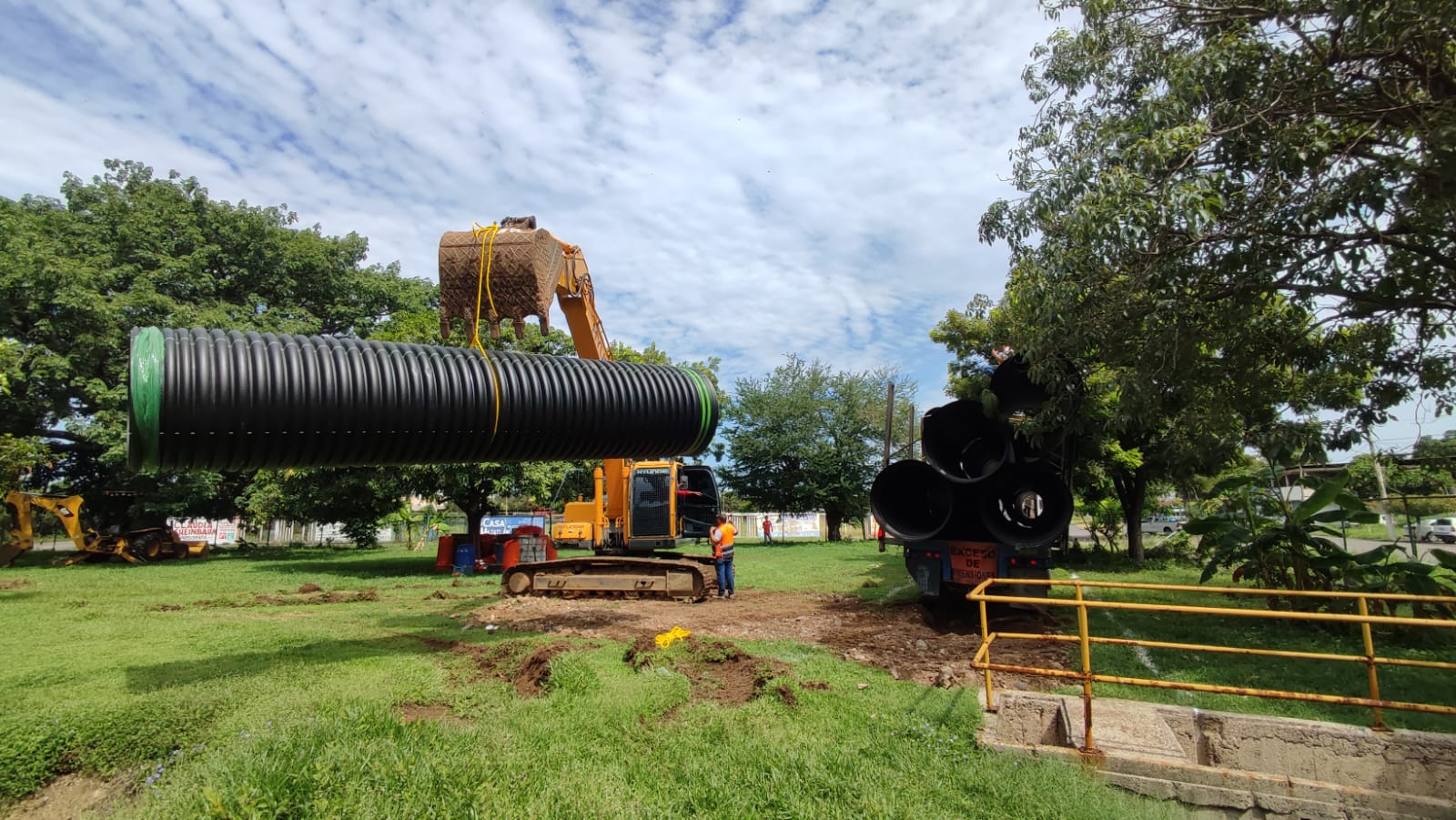 Pipe construction site for land surveying in Morelia, Michoacán