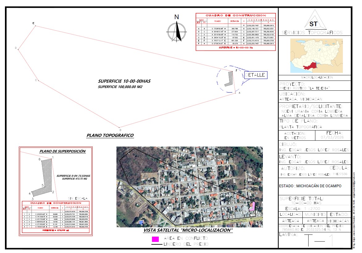 CAD deliverables for land surveying in Morelia, Michoacán