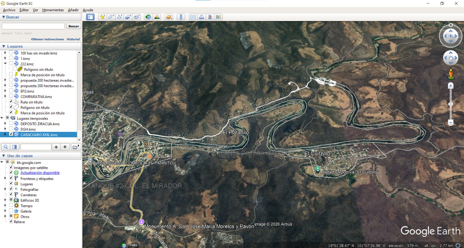 Satellite terrain map for land surveying in Los Reyes, Michoacán